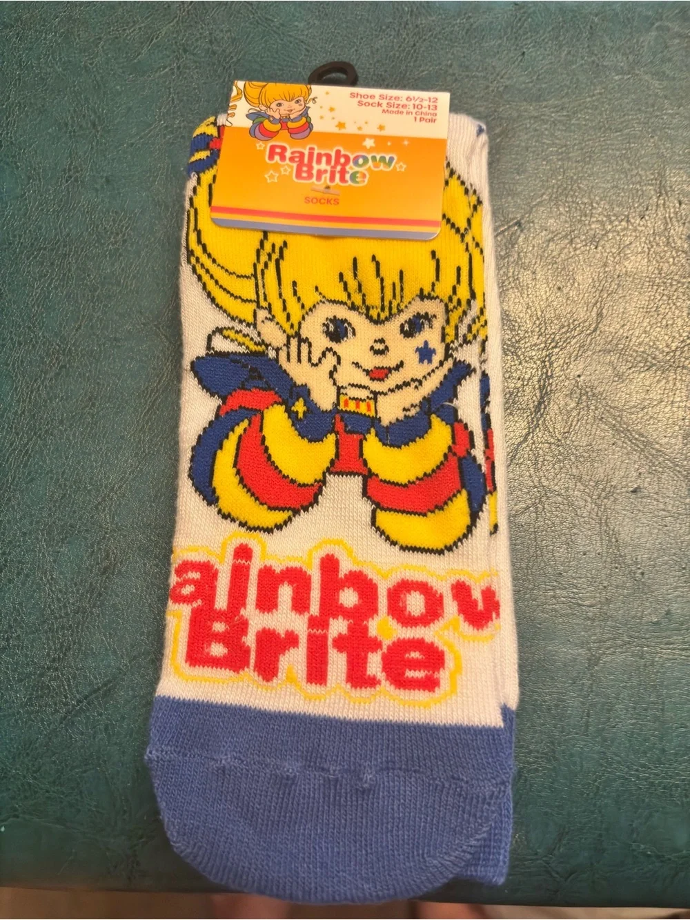 Rainbow Brite Crew Socks in White, Yellow & Blue